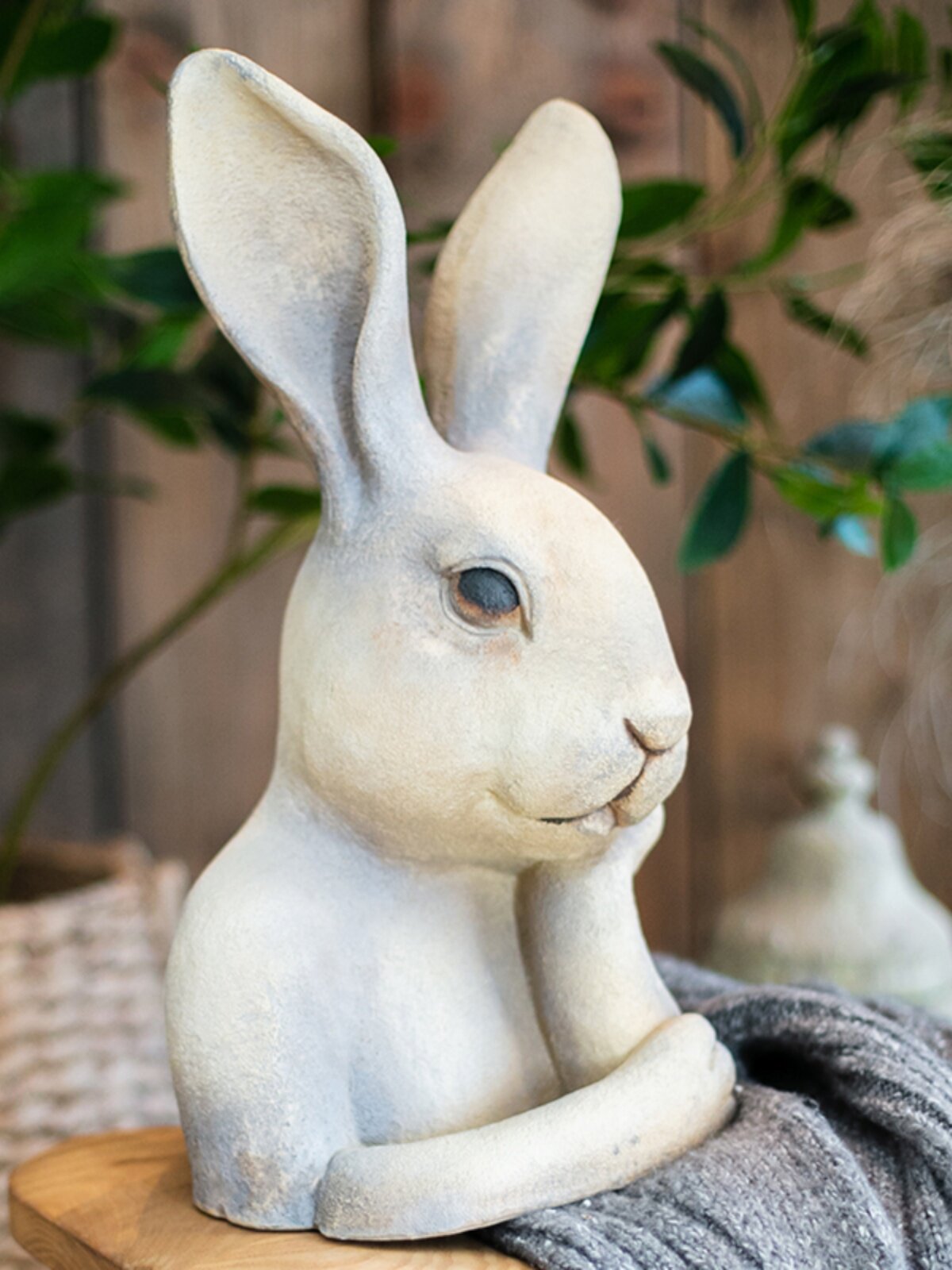 Large Rabbit Bust Sculpture, Modern Bunny Statue, Stone Look Animal Figurine for Entryway, Living Room, Console Table, Garden, Patio, Porch, Housewarming Decor Gift