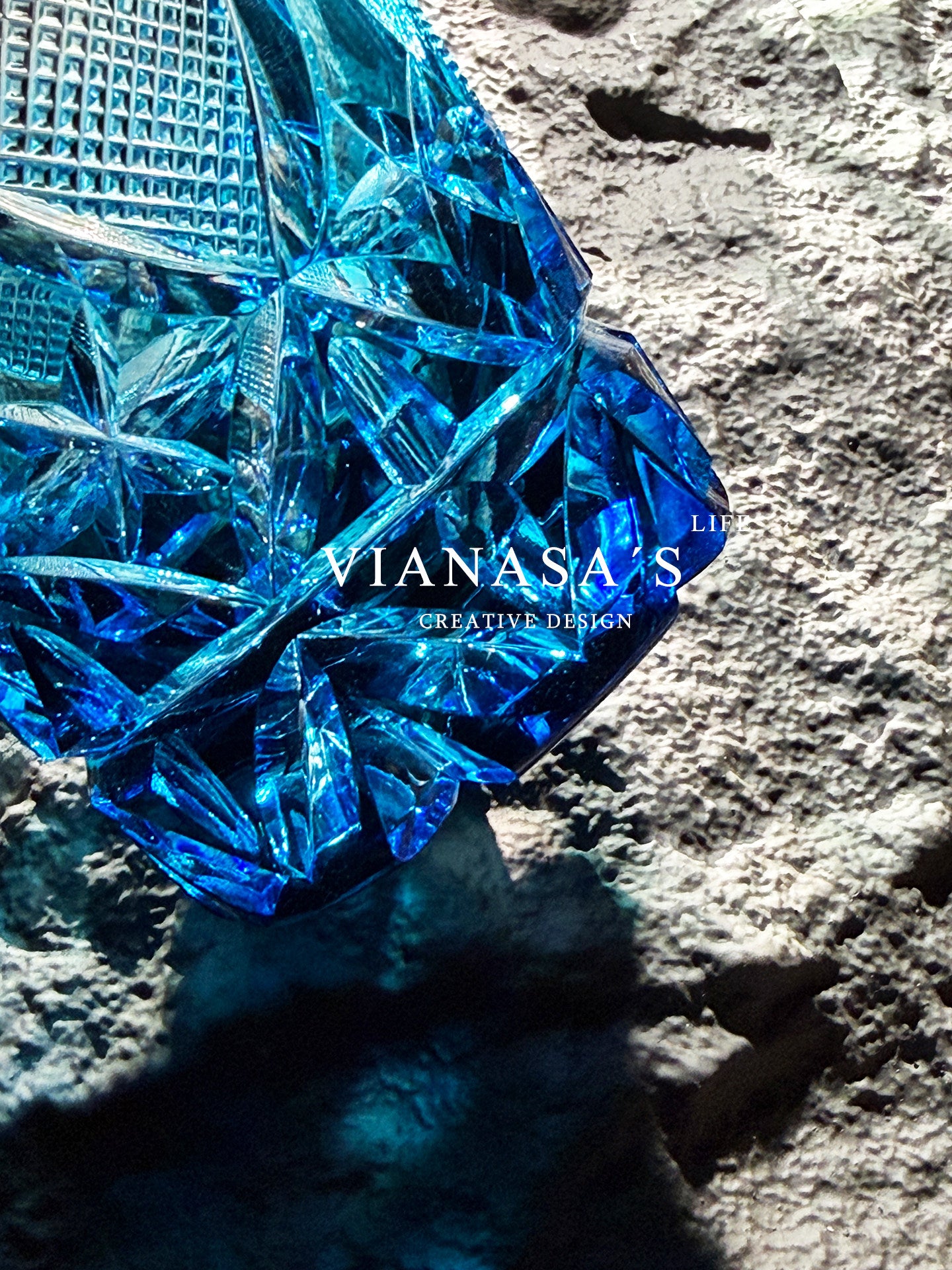 Blue Cut Crystal Whiskey Glass, 8.8 Oz Geometric Rocks Tumbler