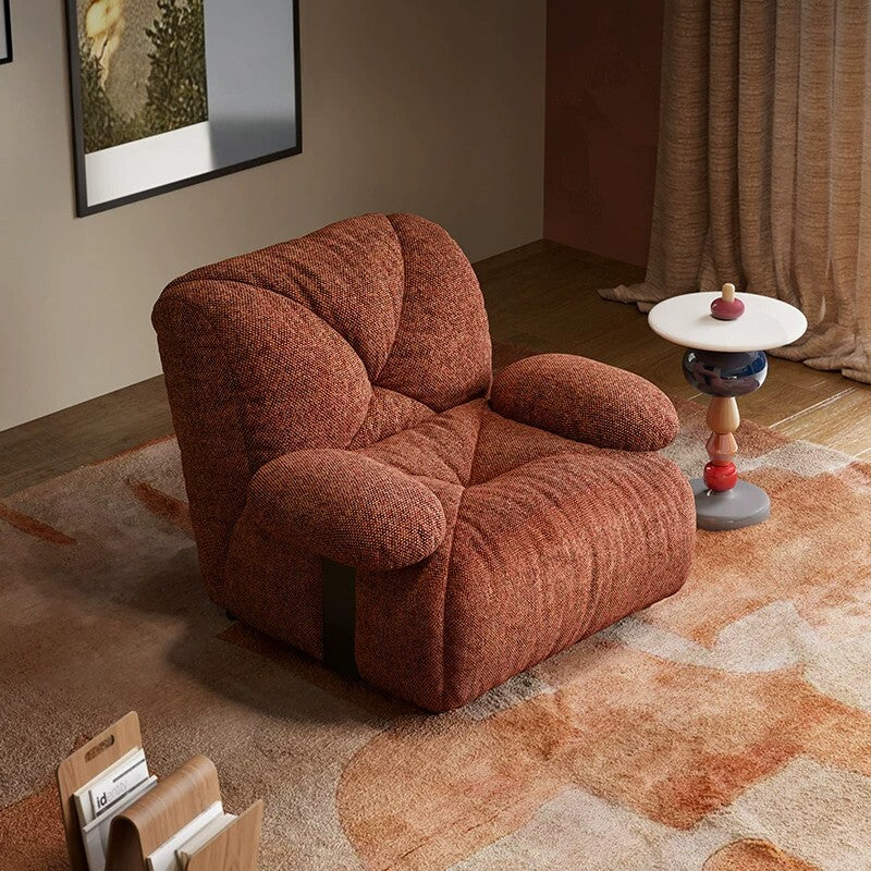Rust Bouclé Accent Chair with Plush Arms and Deep Seat