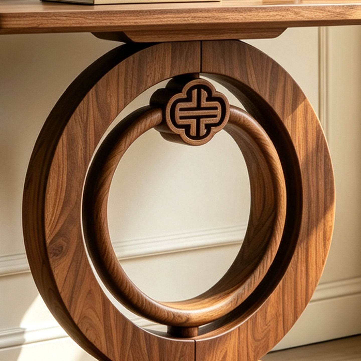 39-Inch Solid Ash Wood Console Table with Double Ring Pedestal