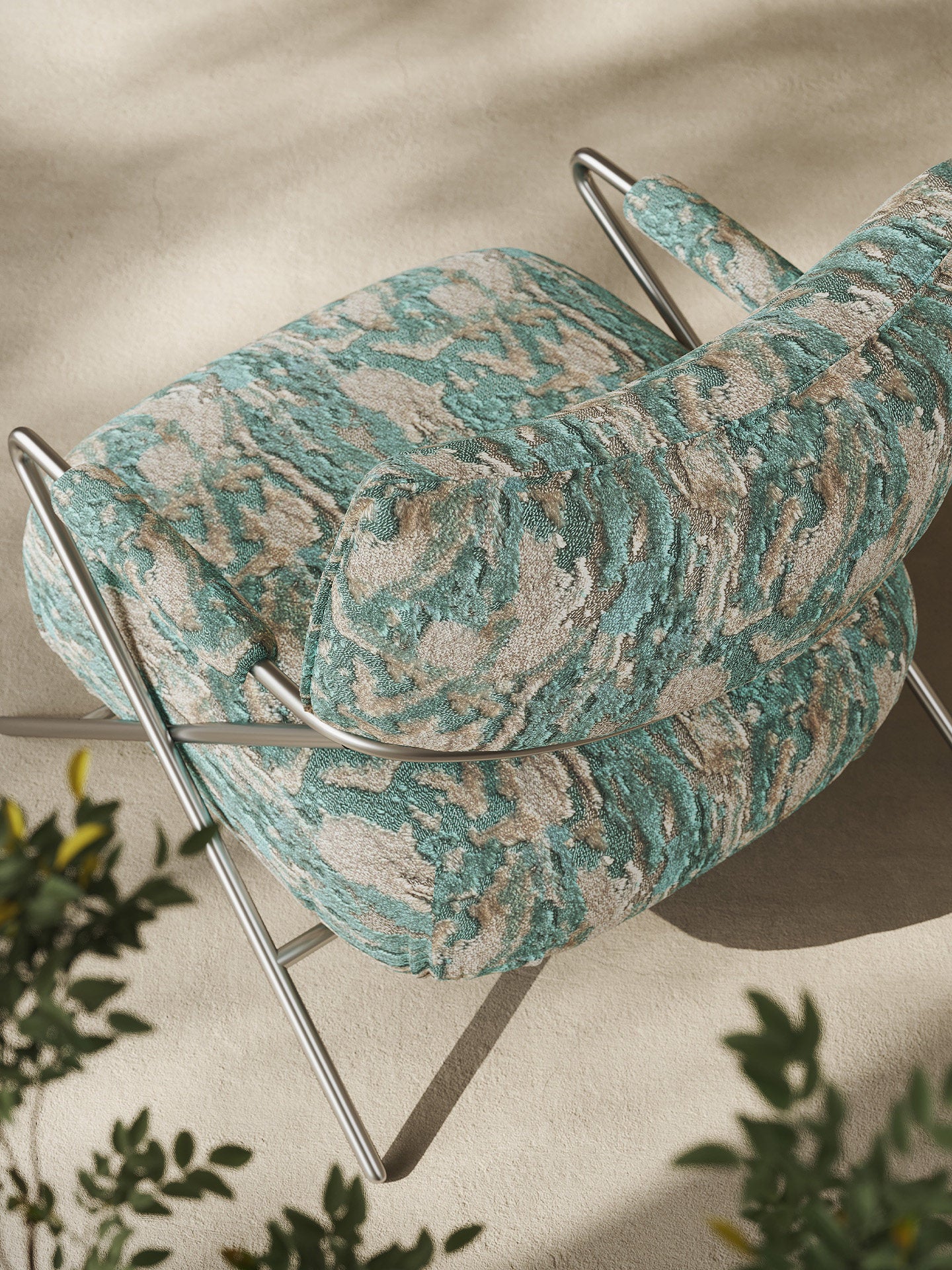 Aqua Cut Velvet Accent Chair, Modern Upholstered Lounge Chair with Metal X-Frame Arms, Single Sofa Chair for Living Room, Bedroom, Reading Corner, Lounge, Hotel, and Reception Seating
