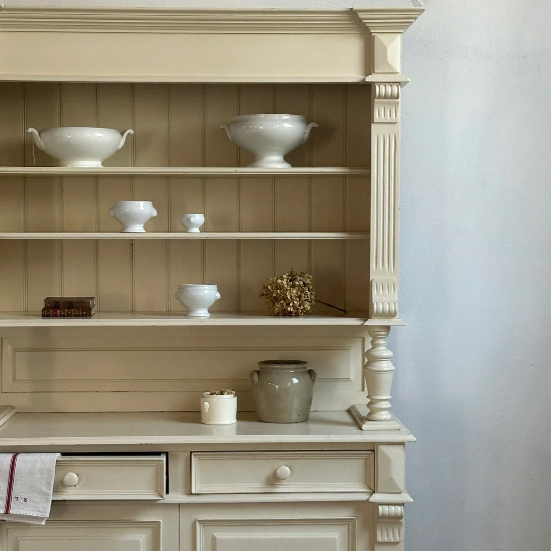 Ivory Solid Wood Kitchen Hutch with Shelves, Drawers and Cabinet