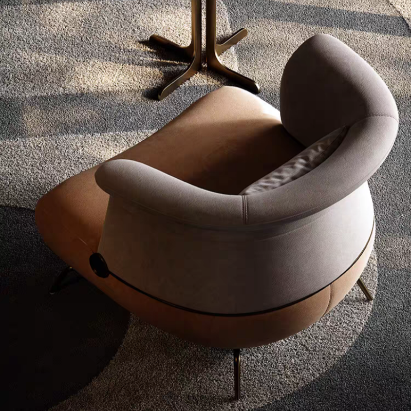 Italian Modern Accent Lounge Chair, Upholstered Single Sofa Chair with Sculptural Metal Legs, Luxury Leisure Armchair for Living Room, Bedroom, Lounge and Reception