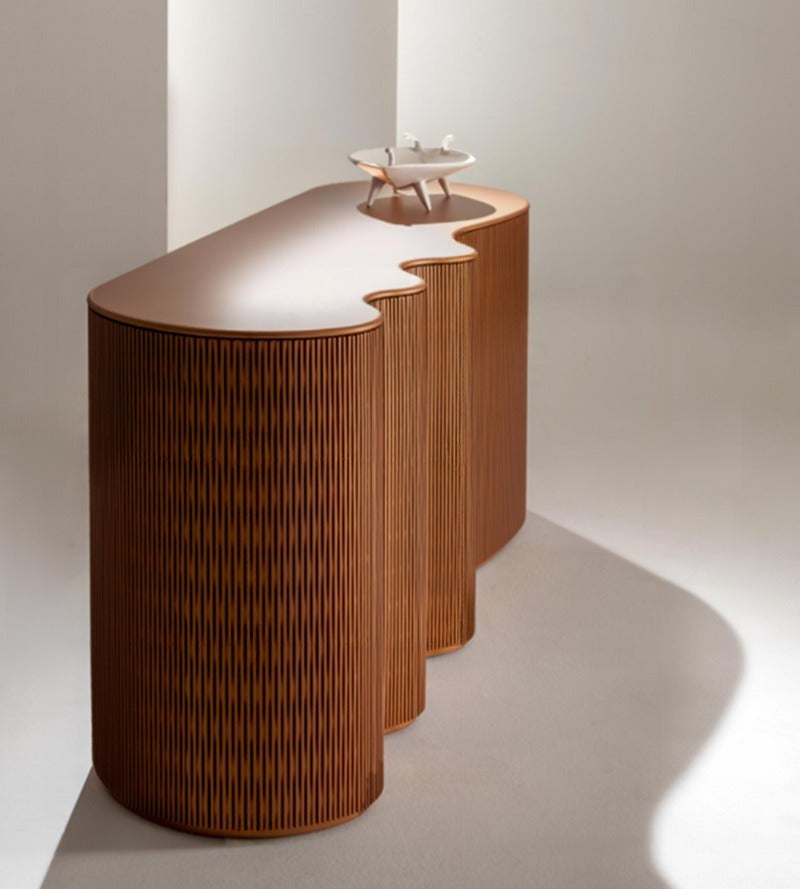 Fluted Sideboard Buffet Cabinet, Modern Walnut Wave Front Credenza with Curved Doors, Large Storage Cabinet for Dining Room, Living Room, Entryway and TV Console Use
