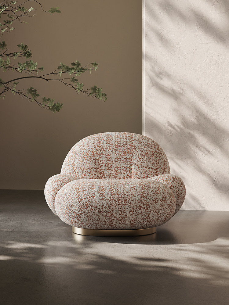 Cream and Terracotta Swivel Accent Chair, Round Upholstered Lounge Chair for Living Room