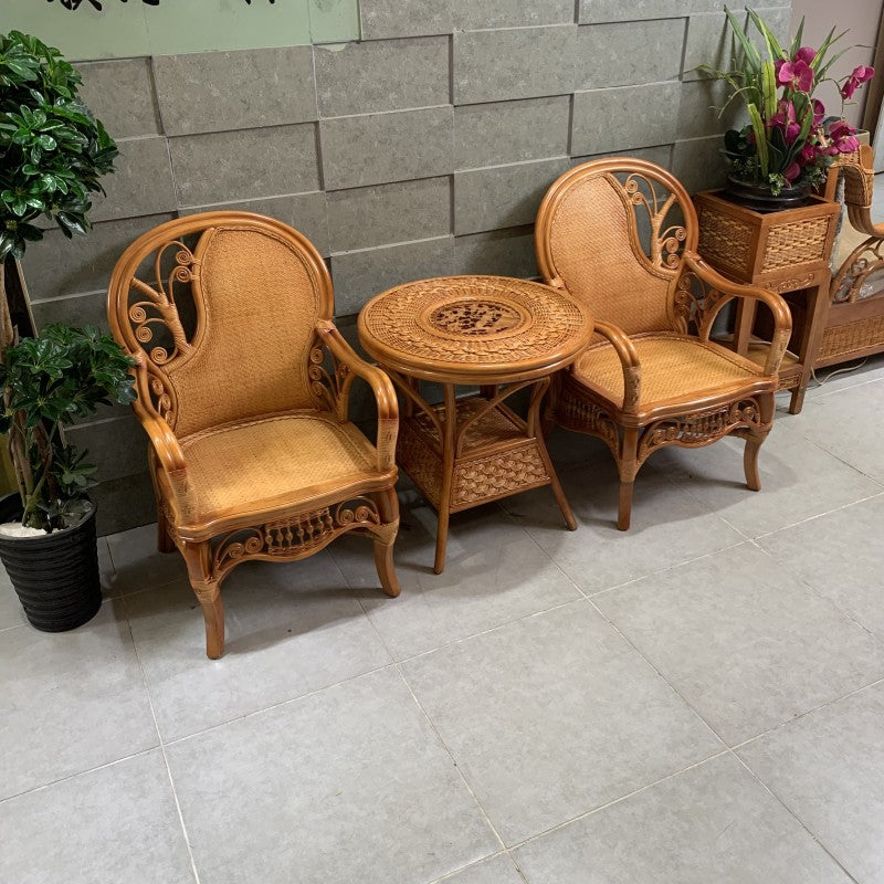 Natural Rattan High Back Armchair, Honey Brown Woven Cane Chair