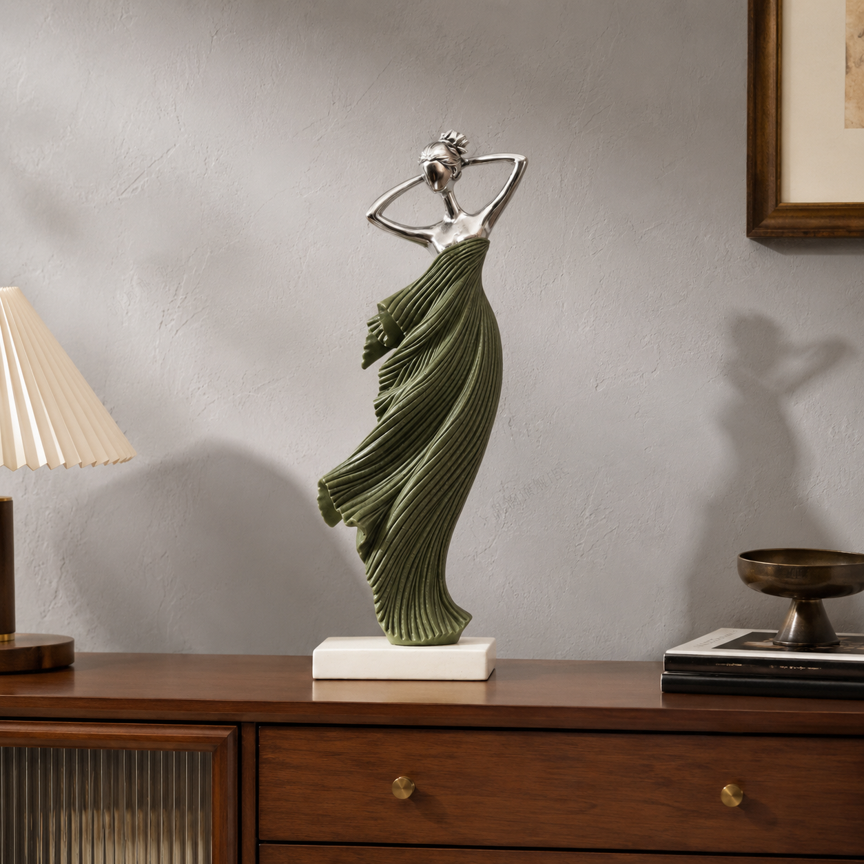 Abstract Dancer Figurine, Green Modern Tabletop Sculpture for Living Room, TV Stand, Console Table, Office Desk and Luxury Home Décor