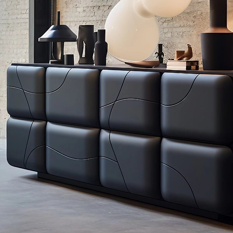 Black Modern Sideboard Cabinet, Luxury Storage Credenza with Rounded Raised Door Panels, Contemporary Buffet Cabinet for Dining Room, Living Room, Entryway, Hallway, Foyer