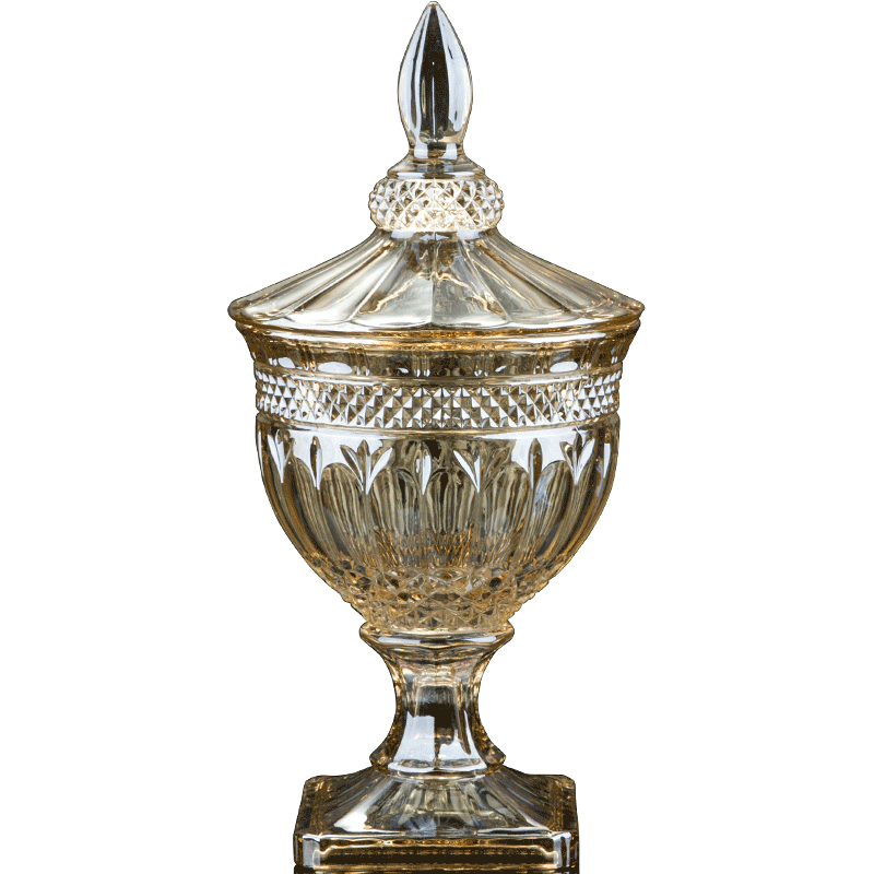 Amber Glass Candy Jar with Lid, Large Decorative Apothecary Jar, Crown Embossed Pedestal Storage Canister for Candy, Cookies, Dry Fruit, Coffee Bar, Kitchen Counter, Dining Table Decor