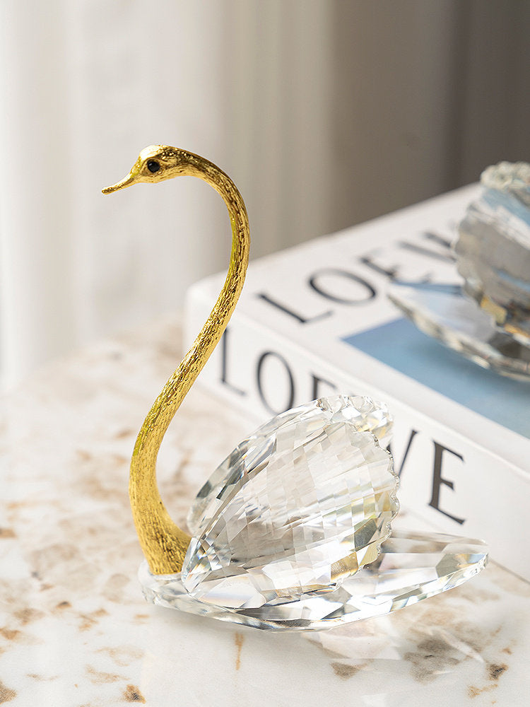 Gold Crystal Swan Figurines Set of 2, Decorative Tabletop Sculptures