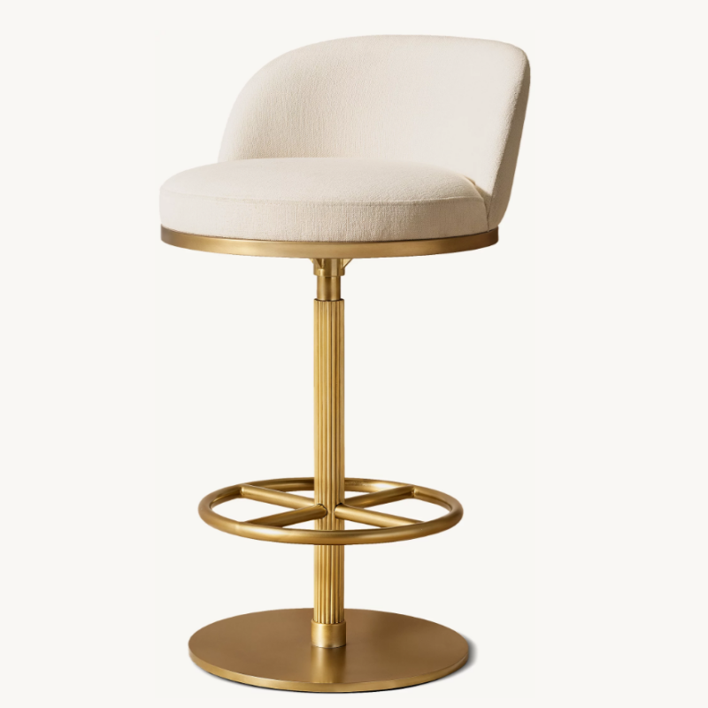 Cream Upholstered Swivel Bar Stool, Gold Metal Counter Chair with Low Back and Footrest for Kitchen Island, Home Bar, Hotel, Villa, Pub Seating