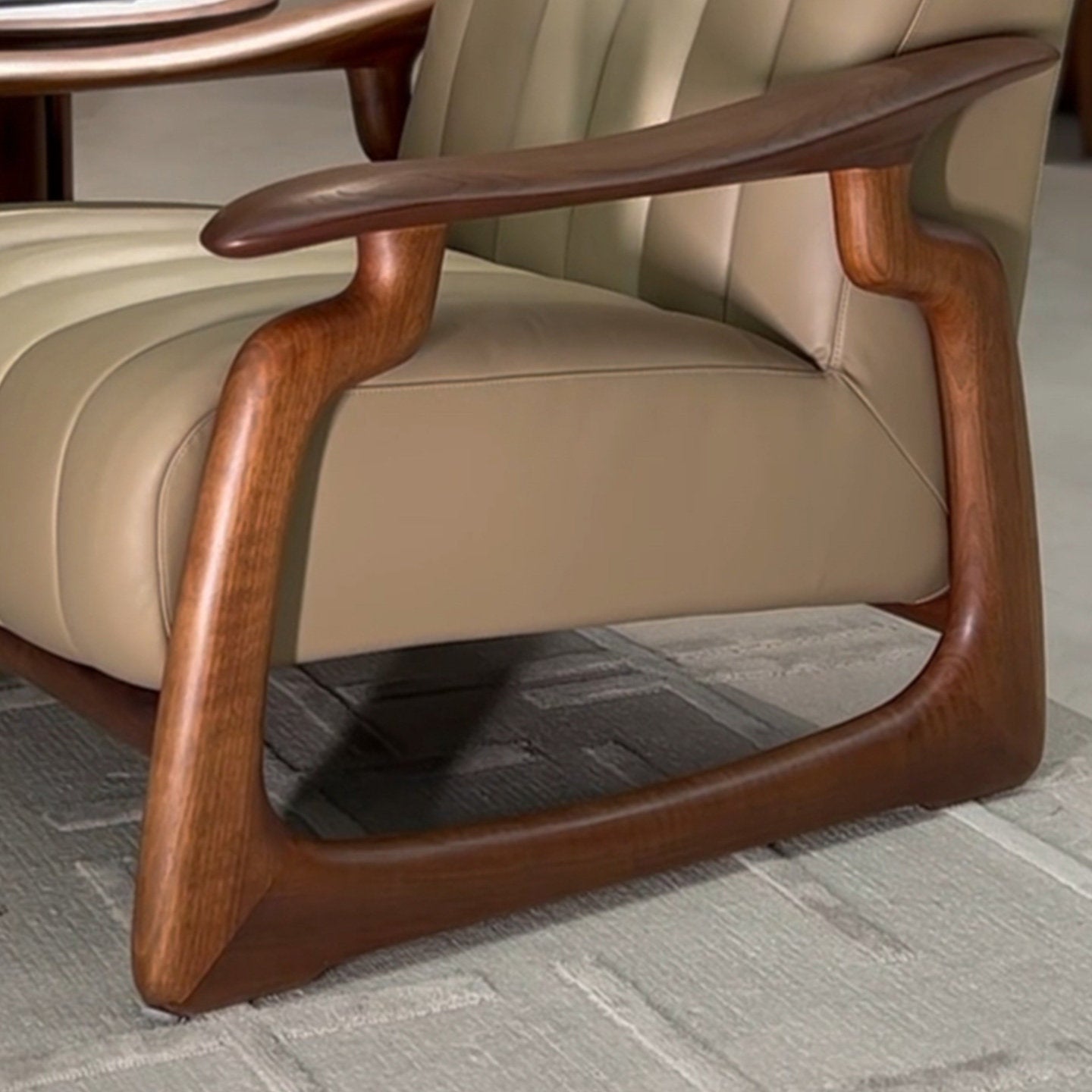 Beige Upholstered Accent Chair with Black Walnut Wood Frame