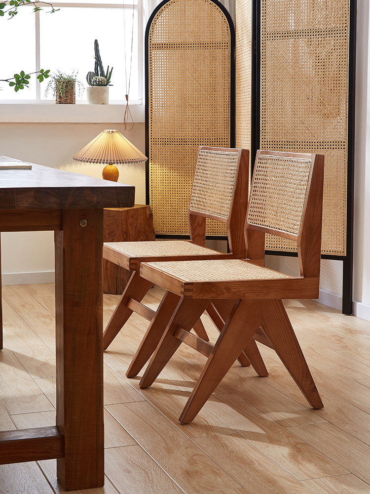 Walnut Brown Solid Wood Cane Dining Chair for Kitchen