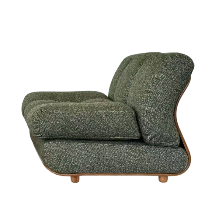 Modern Olive Green Cloud Accent Chair, Upholstered Single Sofa Chair with Curved Wood Base, Tufted Lounge Chair for Living Room, Bedroom, Reading Nook, Balcony, Hotel Lobby