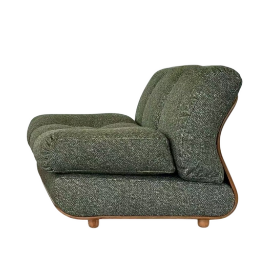 Modern Olive Green Cloud Accent Chair, Upholstered Single Sofa Chair with Curved Wood Base, Tufted Lounge Chair for Living Room, Bedroom, Reading Nook, Balcony, Hotel Lobby
