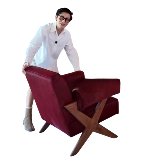 Red Upholstered Accent Chair, Solid Wood Lounge Armchair with Sculptural X Base, Modern Single Sofa Chair for Living Room, Bedroom, Reading Nook, Office, Hotel Lounge