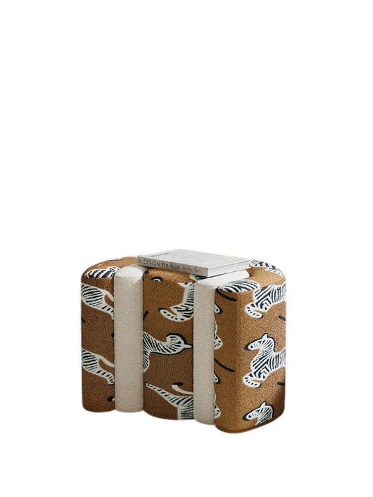Zebra Pattern Upholstered Ottoman Bench for Entryway Seating