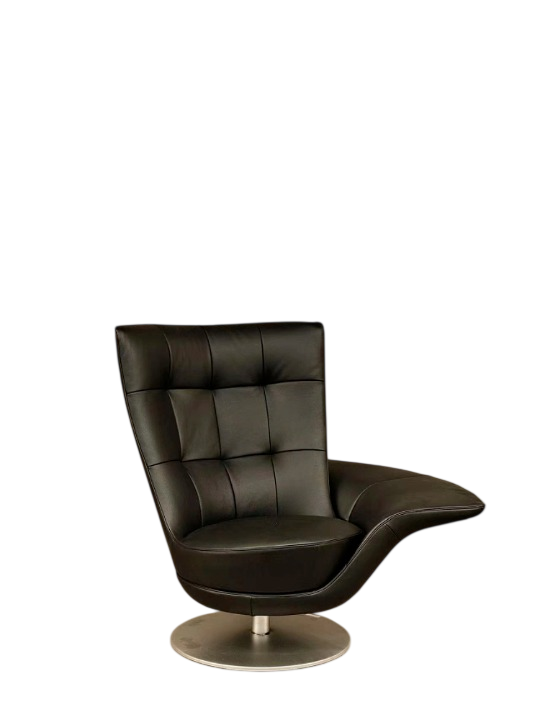 Black Swivel Lounge Chair with Tufted PU Leather Upholstery