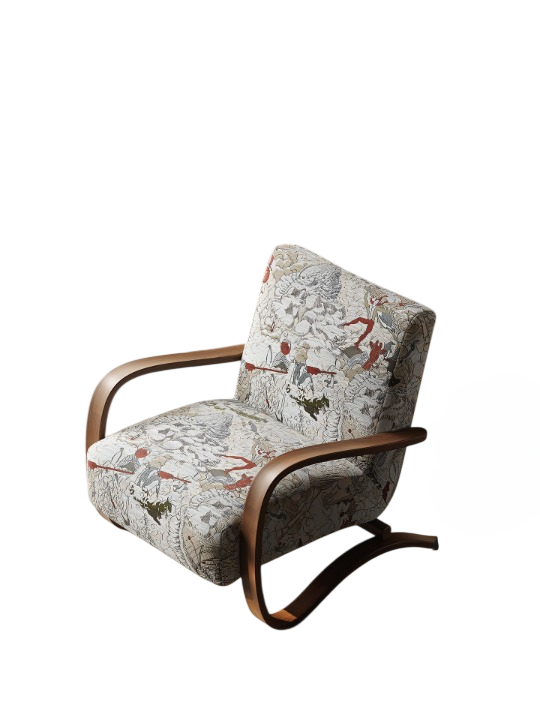 Floral Rocking Accent Chair, Upholstered Lounge Armchair with Curved Wood Frame, Vintage Style Single Sofa Chair for Living Room, Bedroom, Balcony and Reading Nook