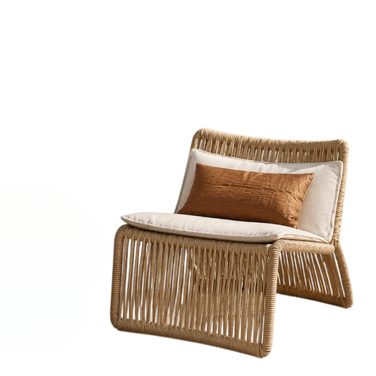 Natural Rope Woven Outdoor Lounge Chair with Cushion