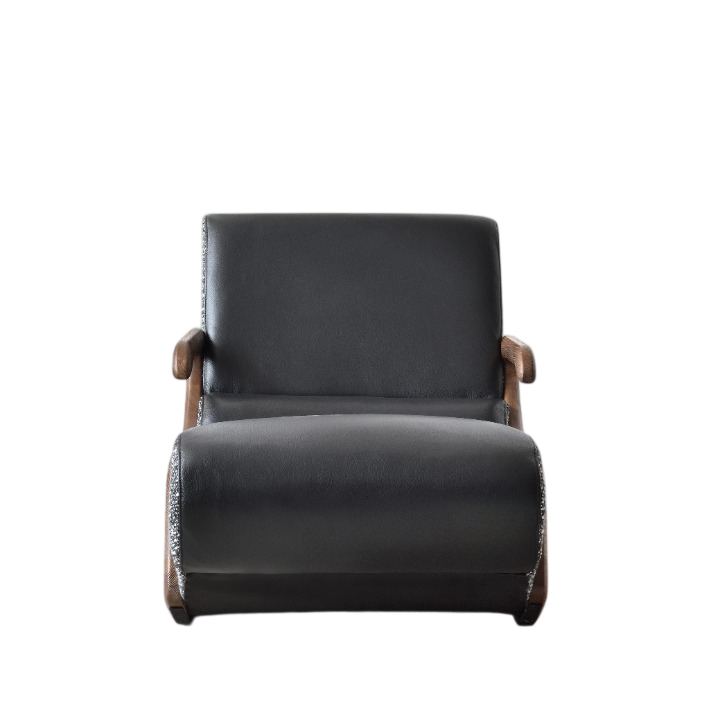 Black Upholstered Rocking Lounge Chair with Solid Wood Frame and Footrest
