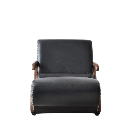 Black Upholstered Rocking Lounge Chair with Solid Wood Frame and Footrest