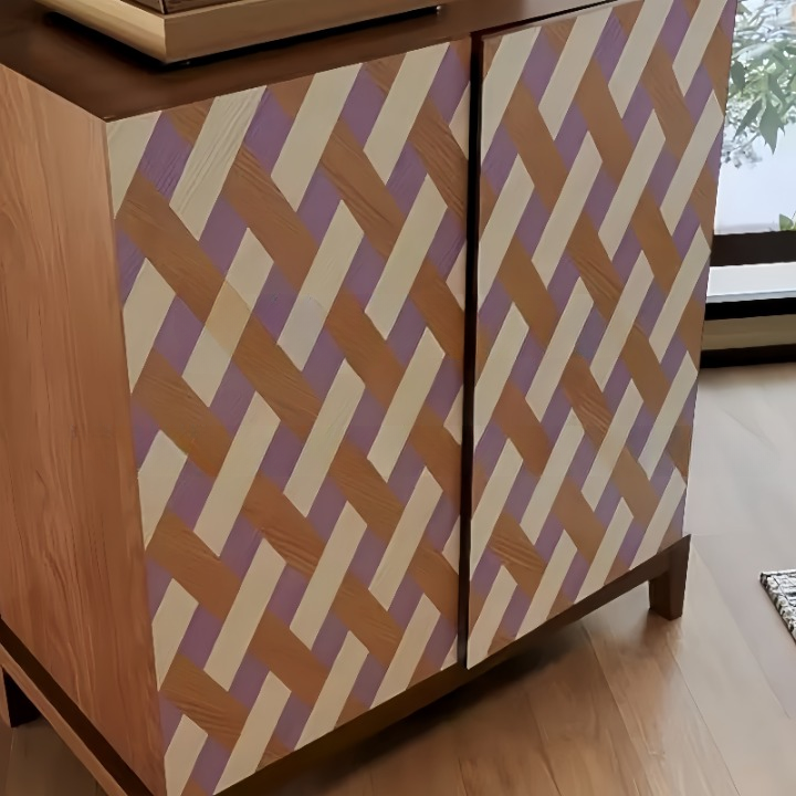 Mid Century Modern 2 Door Sideboard Cabinet, Solid Wood Accent Storage Cabinet with Geometric Chevron Pattern, Buffet Cabinet for Dining Room, Living Room, Entryway or Hallway