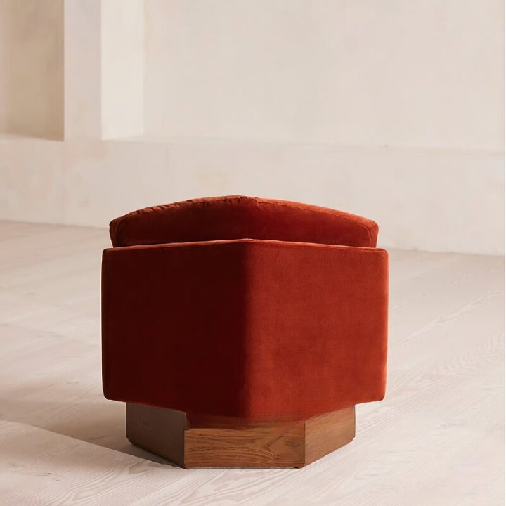 French Vintage Barrel Accent Chair, Rust Orange Upholstered Single Sofa Chair with Solid Ash Wood Base, Modern Luxury Lounge Chair for Living Room, Bedroom, Balcony, Reading Nook, Hotel and Apartment