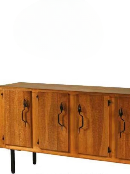 Solid Wood Sideboard Cabinet, Rustic Buffet Cabinet with Textured Doors, Modern Farmhouse Storage Cabinet, Dining Room Credenza, Living Room Accent Cabinet with Black Metal Legs