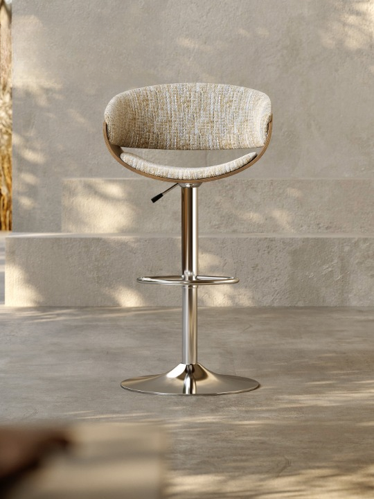 Adjustable Swivel Bar Stool, Modern Upholstered Counter Height Stool with Wood Veneer Back, Footrest and Hydraulic Lift for Kitchen Island, Home Bar and Dining Counter