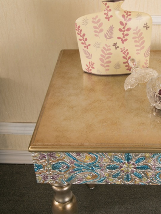 Neoclassical Floral Side Table with Carved Apron and Turned Wood Legs, 19.7 Inch Square Accent Table for Living Room, Bedroom, Entryway and Sofa Side