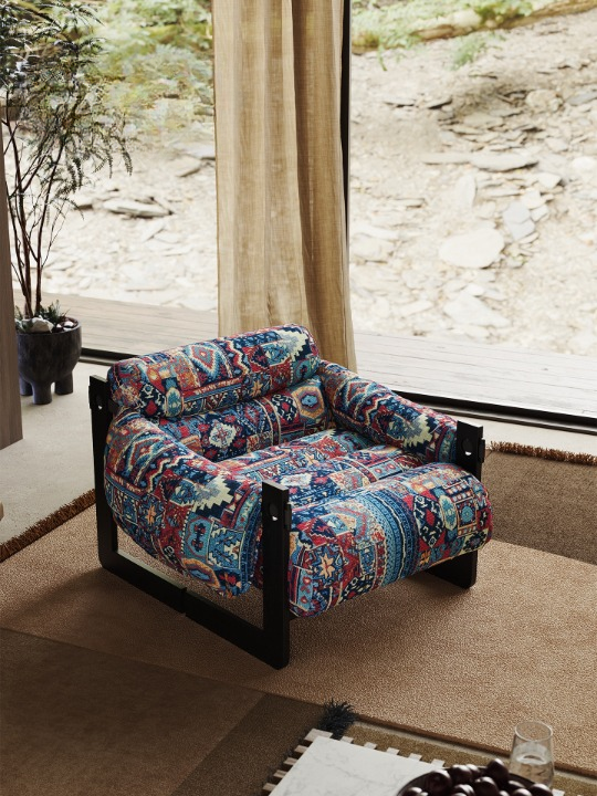 Oversized Boho Accent Chair, Upholstered Lounge Armchair with Exposed Wood Frame, Patterned Single Sofa Chair for Living Room, Bedroom, Balcony and Reading Nook