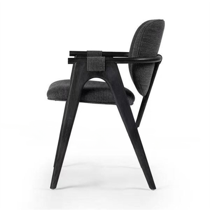 Black Solid Wood Dining Chair with Arms, Upholstered Linen Fabric Seat and Back, Modern Minimalist Accent Chair for Dining Room, Kitchen, Study, Cafe, Hotel, and Restaurant Seating