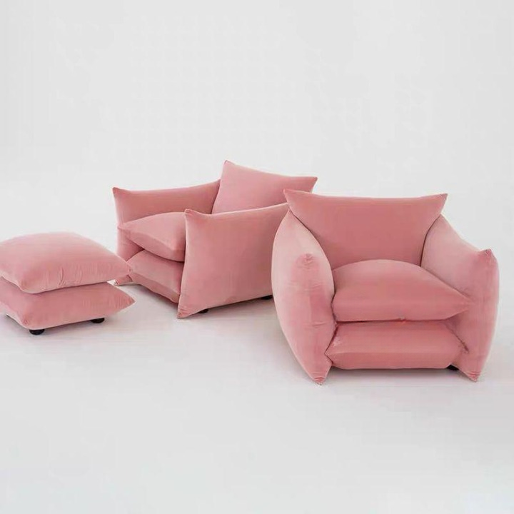 Pink Velvet Accent Chair with Curved Arms and Pillow Back for Living Room Bedroom