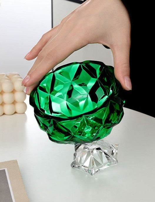 Green Crystal Dessert Coupe, 10.8 oz Vintage Footed Ice Cream Bowl, Emerald Diamond Pattern Cocktail Glass, Stemmed Dessert Cup for Sundaes, Champagne, Cocktails, Fruit, Pudding and Parties, Set of 1