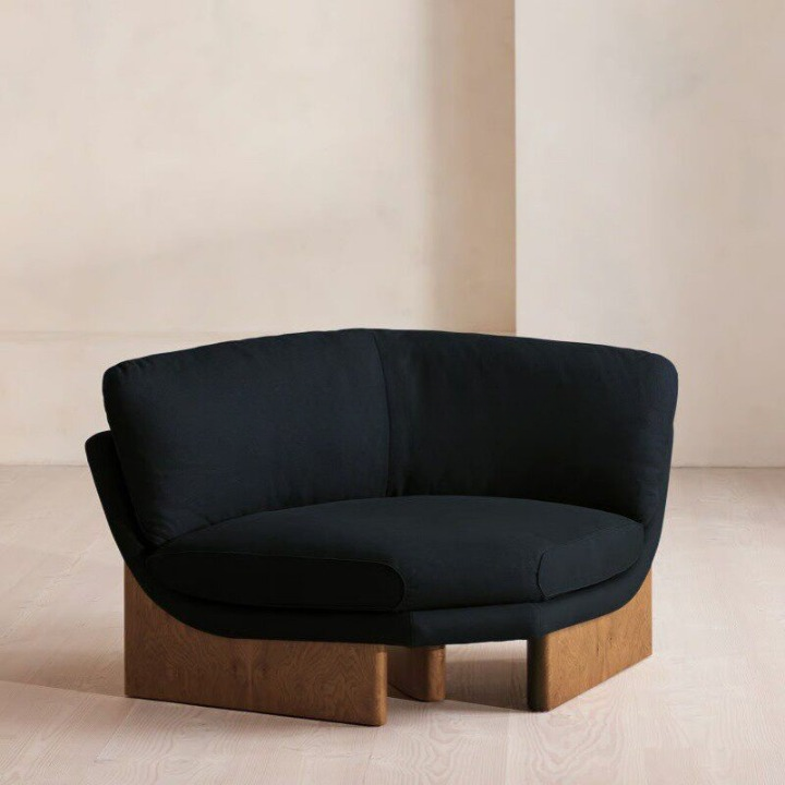 Curved Upholstered Loveseat Chair, Black Fabric Lounge Sofa with Wood Base for Living Room, Hotel, Villa, Boutique Store, Reception Seating