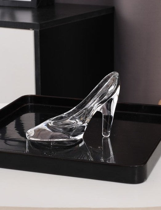 Clear Glass High Heel Shoe Figurine, Large Crystal Style Shoe Decor, Decorative Glass Slipper Ornament for Vanity Table, Bedroom Shelf, Dressing Room, Wedding Gift and Home Display