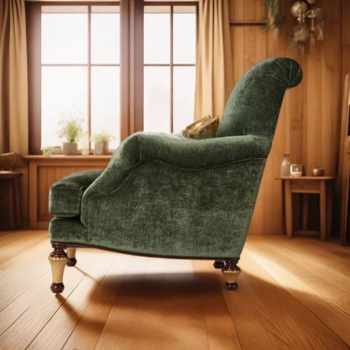 Dark Green Velvet Accent Chair, French Country Lounge Armchair