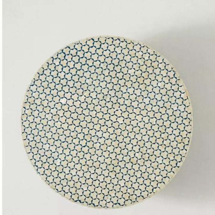 Round Mosaic Inlay Coffee Table with Brushed Gold Metal Base