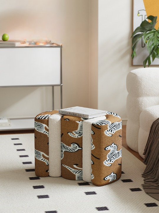 Zebra Pattern Upholstered Ottoman Bench for Entryway Seating