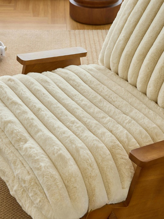 Ivory Faux Fur Solid Wood Rocking Chair for Living Room