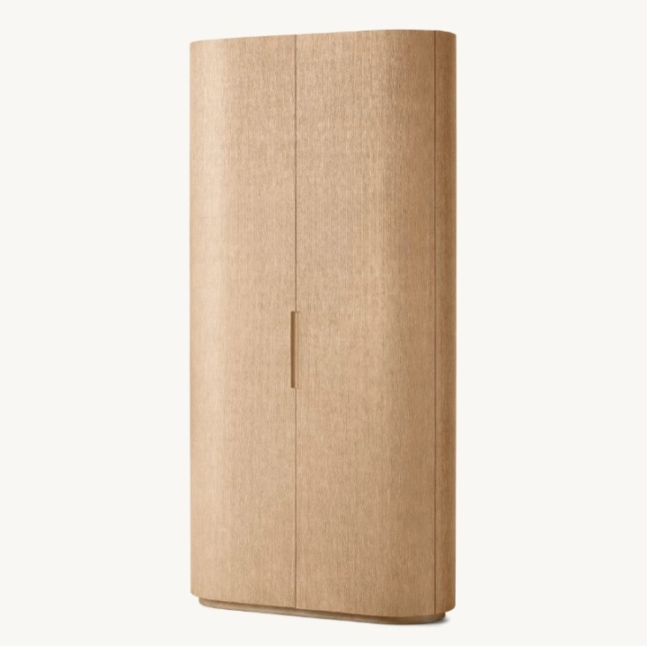 Tall Solid Wood Storage Cabinet, 2-Door Bookcase Wardrobe with Interior Shelves for Living Room, Bedroom, Hotel, Villa, Natural Finish