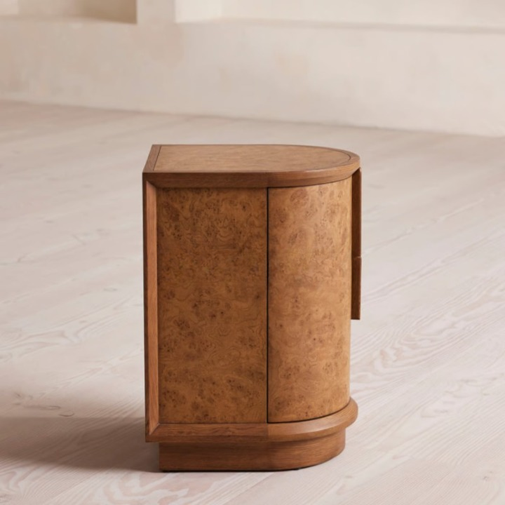 Burl Wood Nightstand, Round Bedside Table with Storage, Solid Wood Accent Cabinet for Bedroom, Living Room, Hotel, Villa, Sofa Side Table