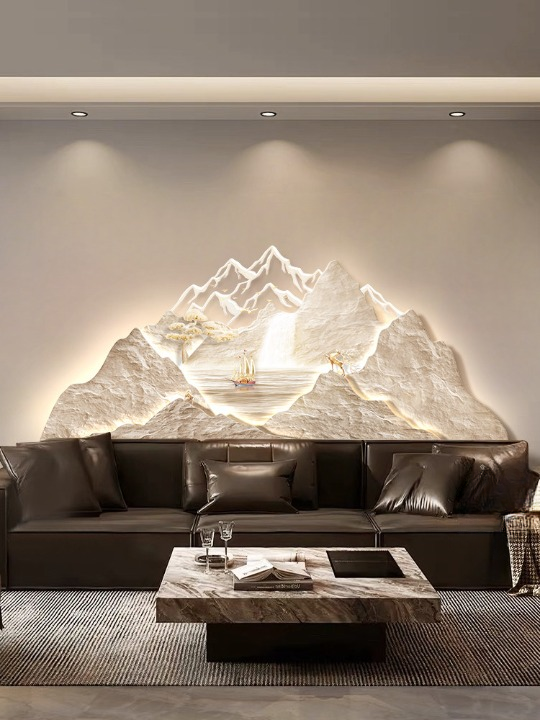 Modern 3D Mountain Wall Art 39 x 17 Inch, Textured Landscape Wall Decor