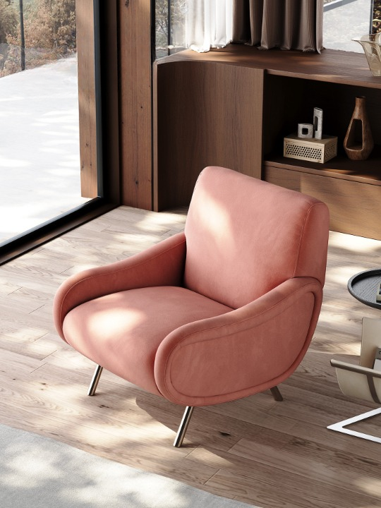 Blush Pink Accent Chair, French Style Upholstered Lounge Armchair with Metal Legs, Modern Single Sofa Chair for Living Room, Bedroom and Reading Nook