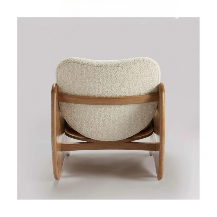 Burl Wood Accent Chair, Solid Wood Lounge Chair with Boucle Cushioned Seat and Back, Wabi Sabi Armchair for Living Room, Bedroom, Reading Nook