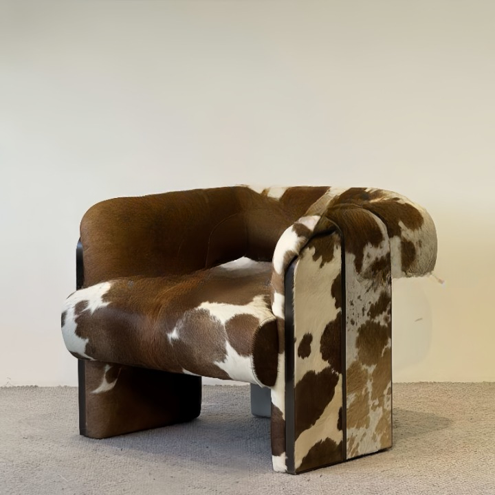 Cow Print Accent Chair with Solid Wood Frame, Brown and White