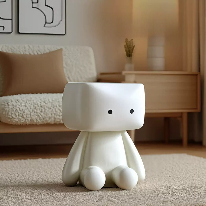White Robot Side Table, Sculptural Accent Stand, 15.7 Inch