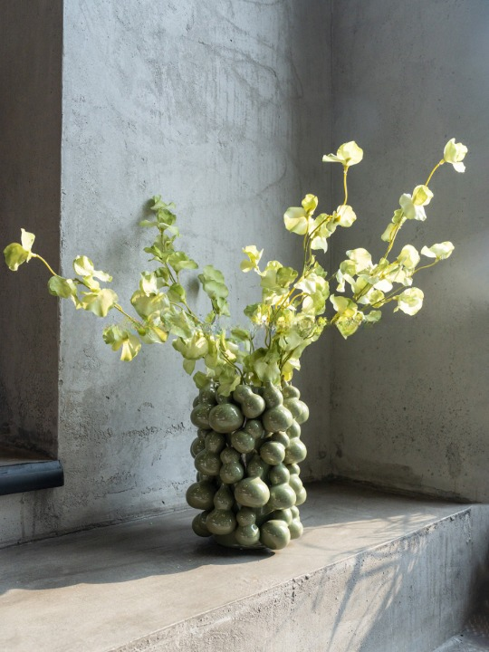 Set of 2 Green Gourd Ceramic Vases, Sculptural Flower Vessels