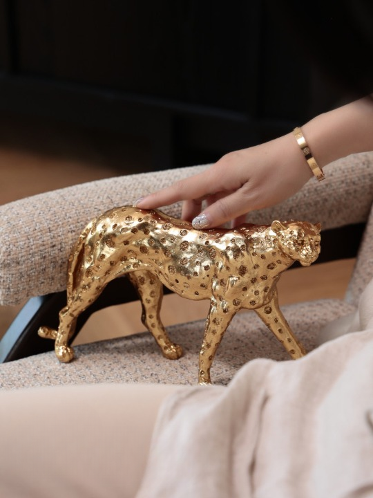 Antique Gold Resin Leopard Sculpture, Spotted Walking Big Cat Tabletop Figurine for Living Room, Entryway, Office Desk, Bookshelf, Console Table or Housewarming Gift